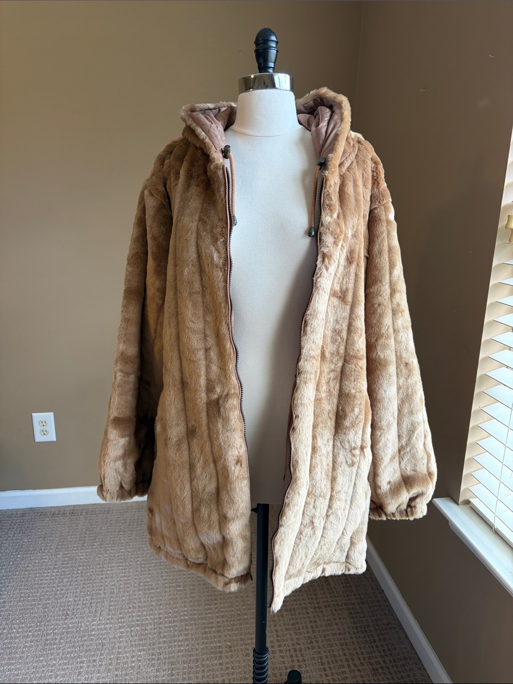 Vintage Serbin Sport Plush Faux Fur Hooded Reversible Coat-3X, Y2K Urban Earthy